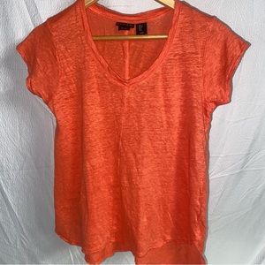 Tahari 100% Linen Lightweight Top, Size Small, Peach/Coral